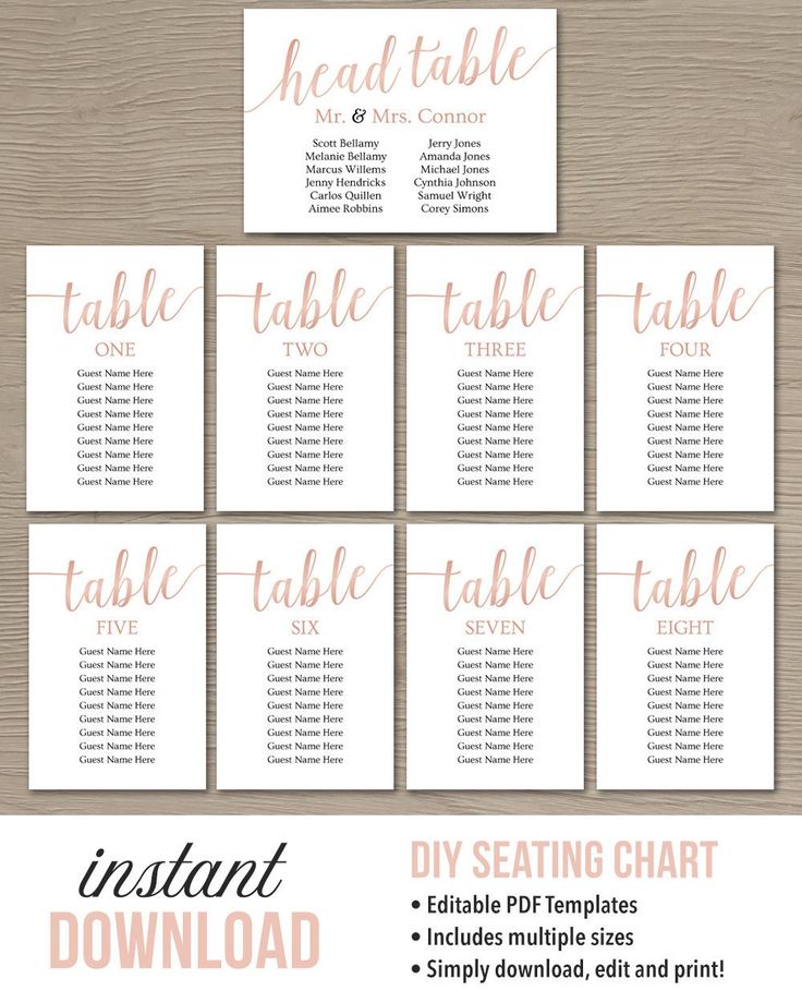 the printable seating chart is shown in pink and white with gold foil on it