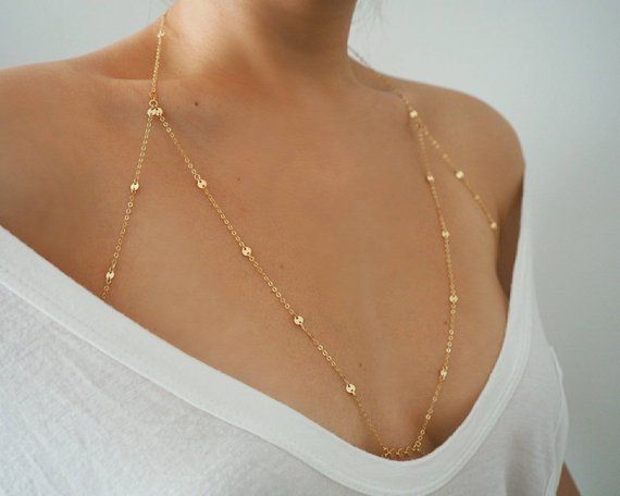 14k Gold Filled Tiny Coins Halter Top Body Chain / Chain Bralette/Dainty Gold Body Chain / Diamond B Full Body Chain, Jóias Body Chains, Body Necklace, Gold Body Chain, Shoulder Jewelry, Diamond Choker Necklace, Star Charm Necklace, Chain Diamond, Gold Bodies