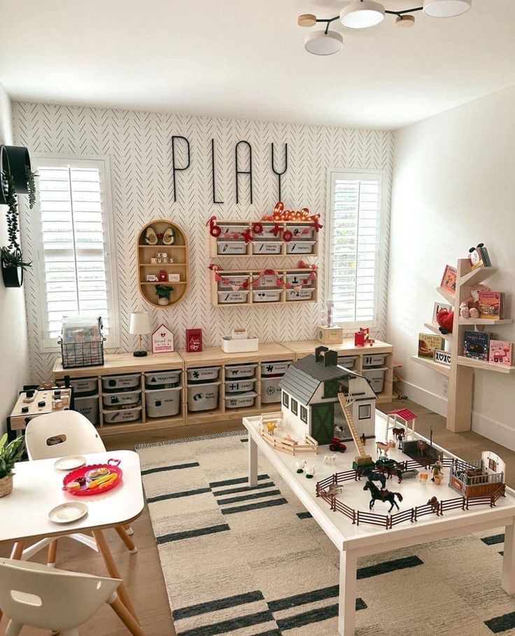 a play room filled with toys and furniture