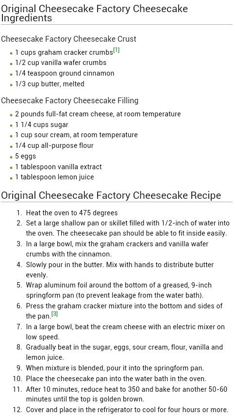 the recipe for cheesecake factory cheesecakes is shown in an image above it's description