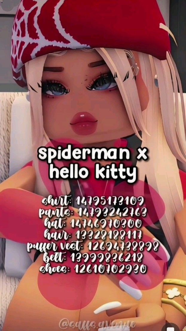 an animated image of a woman in a red hat with the words spiderman x hello kitty