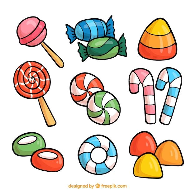 various candy and candies on a white background