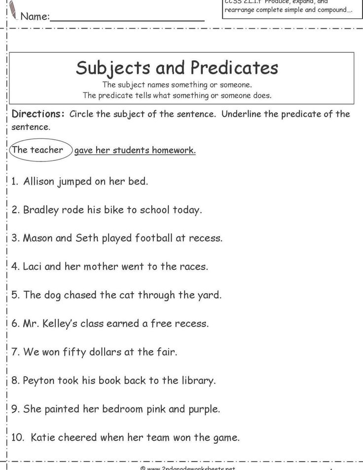 the worksheet for reading subjects and predicates in an english language, with pictures