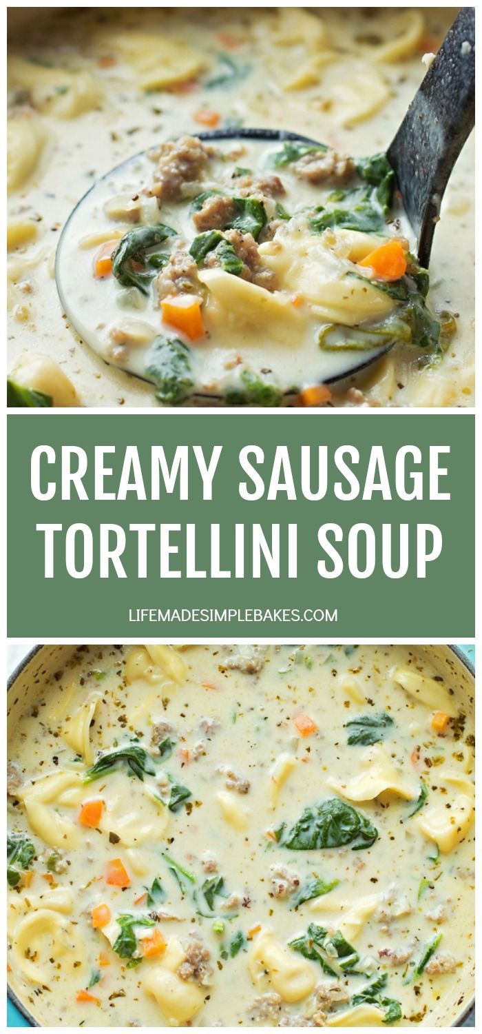 creamy sausage tortellini soup with spinach and carrots