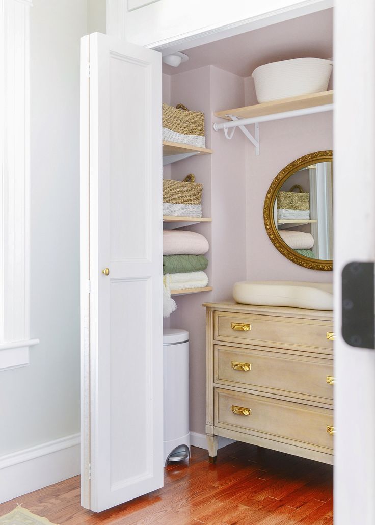 the closet is clean and ready to be used as a dressing room or bedroom area