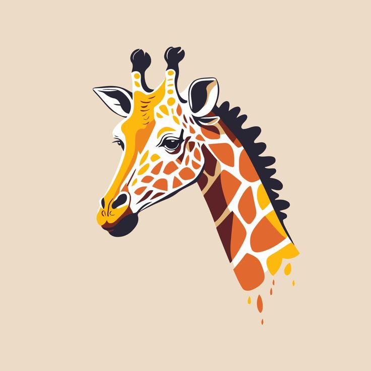 a giraffe's head with an orange and yellow pattern