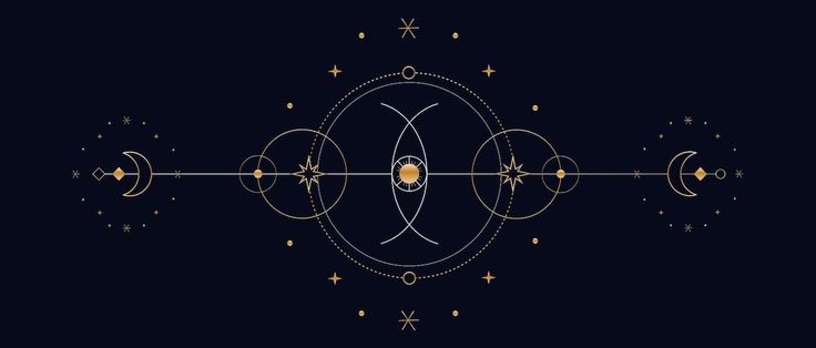 an abstract design with circles and stars in the middle, on a black background illustration