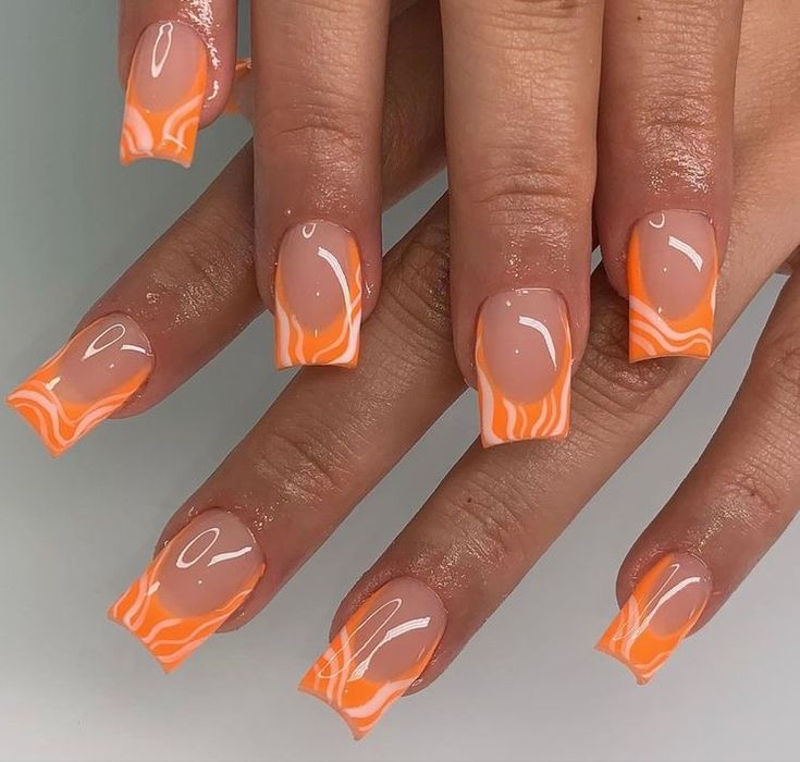 #orange #nails #nailart #nailpolish #naildesign #acrylicnails #longnails #nailideas #nailartdesigns #orangenailpolish #orangenails #baddienails Nail Asthetic, Orange French Tip, Orange Acrylic Nails, Nail Vibes, Acrylic Toe Nails, Drip Nails, French Tip Acrylic Nails, Simple Acrylic Nails, Work Nails