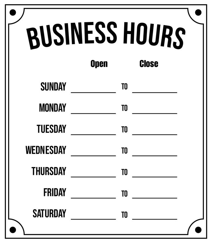 a business hours sign with the words'business hours'in black and white on it