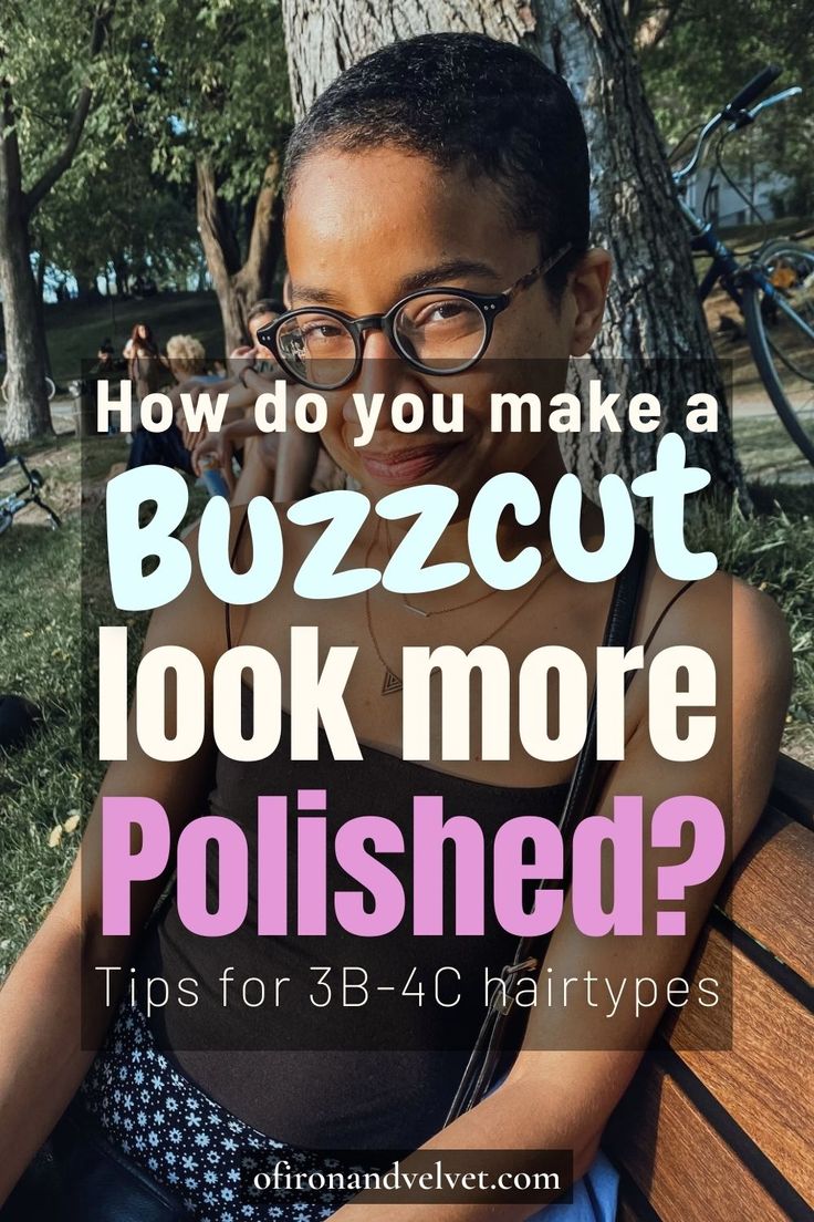 This super easy trick will make your buzz cut look more polished - Of Iron and Velvet Close Shave Haircut Women, Bald Haircuts For Black Women, Buzzcut Natural Hair, Black Shaved Hairstyles For Women, Shaved Haircuts For Black Women, Styling Bald Head Women, Black Women Buzzcut Short Hair, Twa Pixie Short Natural Hair, Shaved Head Colored Hair