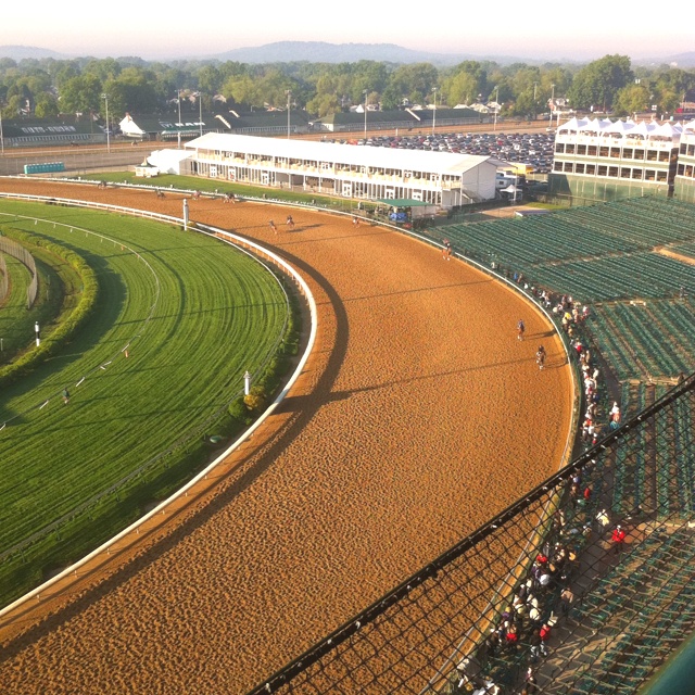 an aerial view of a horse race track