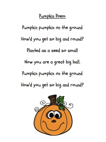 a pumpkin poem with the words pumpkin poem written on it and an image of a smiling pumpkin