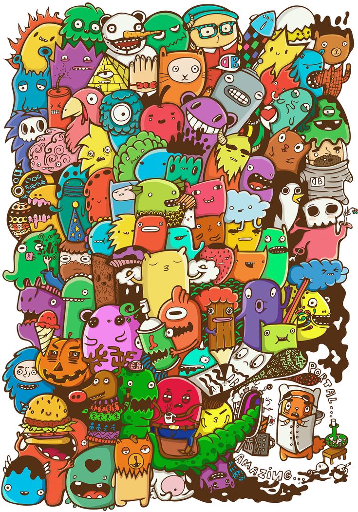 an image of many different colored monsters in the shape of a square, with faces and hands