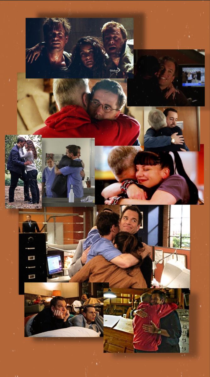 the collage shows many different people and their faces in various pictures, with one person hugging