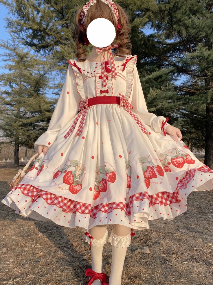 Japanese Sweet Lolita Strawberry Print Princess Dress Cos Lolita Tea Party Original Genuine Factory Strawberry Shortcake Dress, Cute Edgy Outfits, Style Types, White Strawberry, Strawberry Dress, Frilly Dresses, Japanese Sweet, Kawaii Fashion Outfits, Dress Blouse