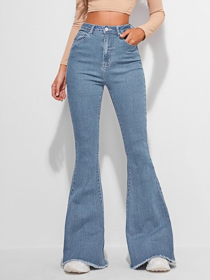 Flair Jeans, Outfit Jeans, Flare Leg Jeans, Cute Jeans, Trendy Fashion Women, Contrast Stitch, Denim Women, Bell Bottom Jeans, Flare Jeans