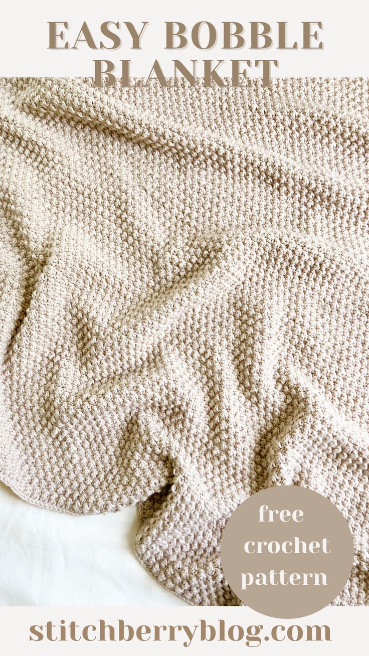 an easy crochet blanket is shown with text overlay