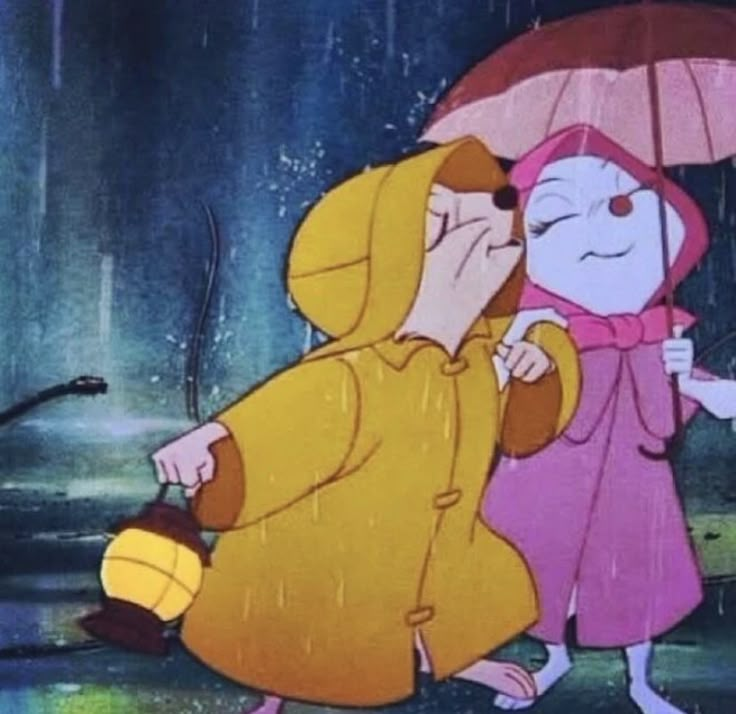 an animated image of two people in the rain