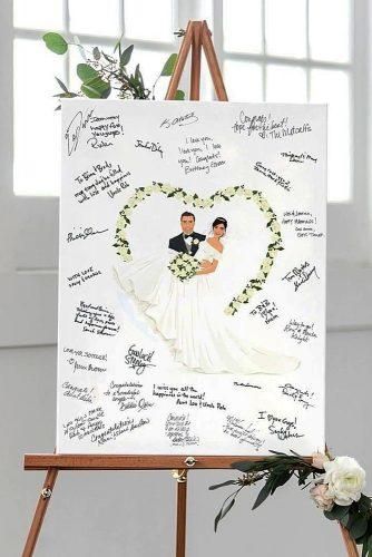 an easel with a wedding photo on it