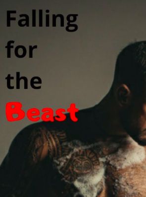 a man with tattoos on his chest and the words falling for the beast above him