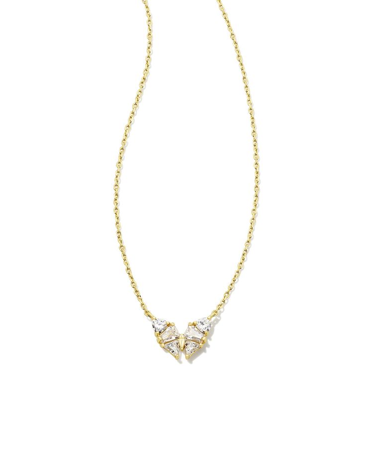 Kendra Scott Butterfly Necklace, Short Pendant Necklace, Boutique Trends, Kendra Scott Necklace, Butterfly Shape, Gold Butterfly, New Jewelry, Small Pendant, White Crystal