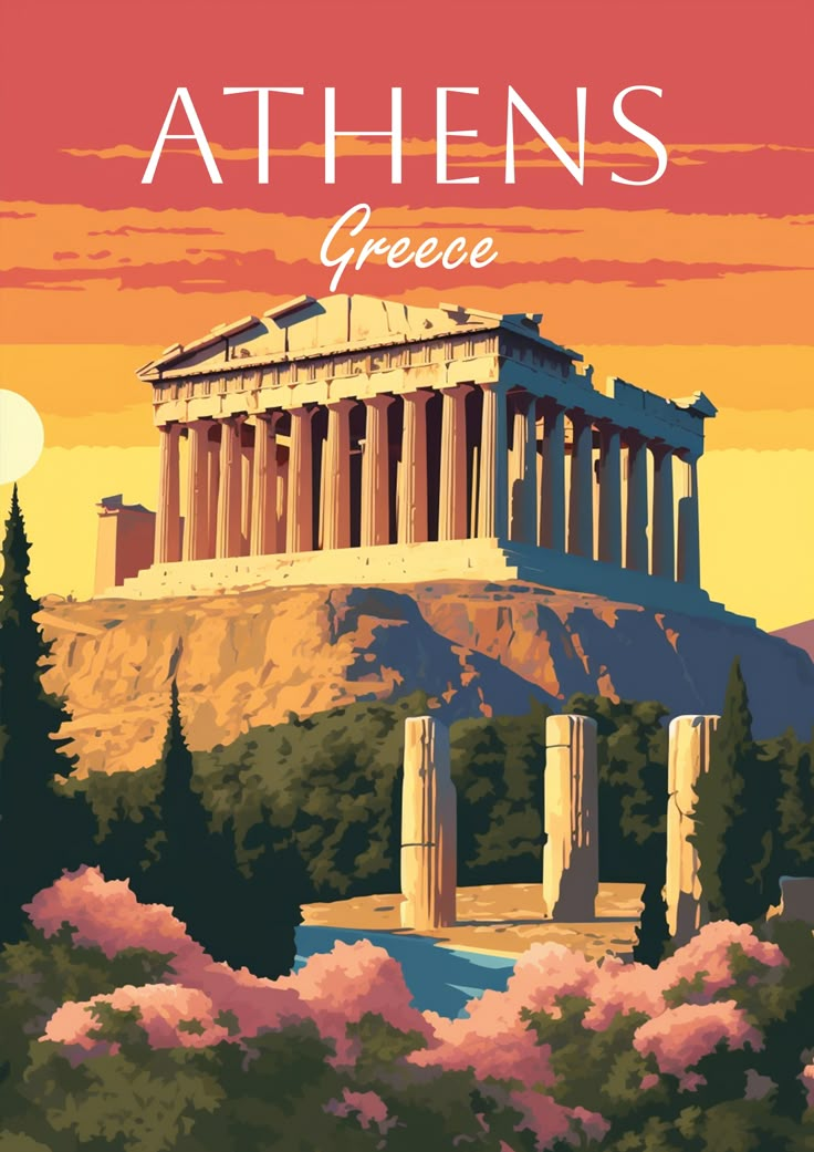 a poster with the words athen's on it and an image of the parthen