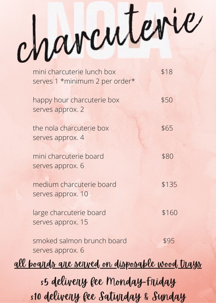 the menu for charlotte's lunch box is shown in black and white on a pink background