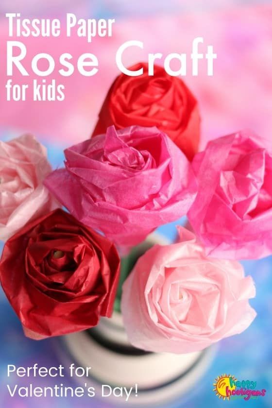 tissue paper roses in a vase for kids to make valentine's day cards and crafts