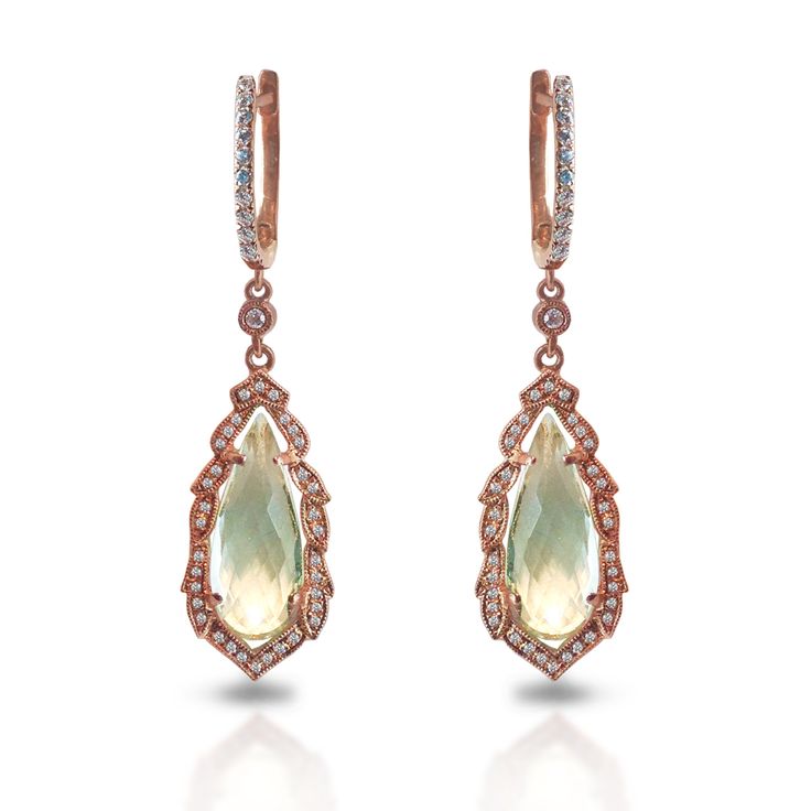 Ornate Green Amethyst Diamond Hoop Earrings In 14K Gold Diamond Information: 94 diamonds .30 ct Stone Information: 2 green amethyst 3.10 ct Gold: White, yellow and rose gold Delivery: 4-6 Weeks, please allow time for delivery. Earrings Antique, Turkish Jewelry, Victorian Gold, Diamond Hoop Earrings, Green Earrings, Antique Earrings, Green Amethyst, Jewelry Inspo, Necklace Sizes