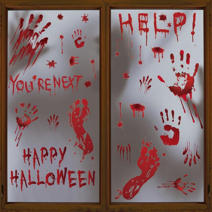 two pictures with handprints on them that say, help if you're next and happy halloween