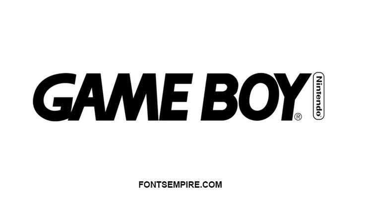 the game boy logo is shown in black and white