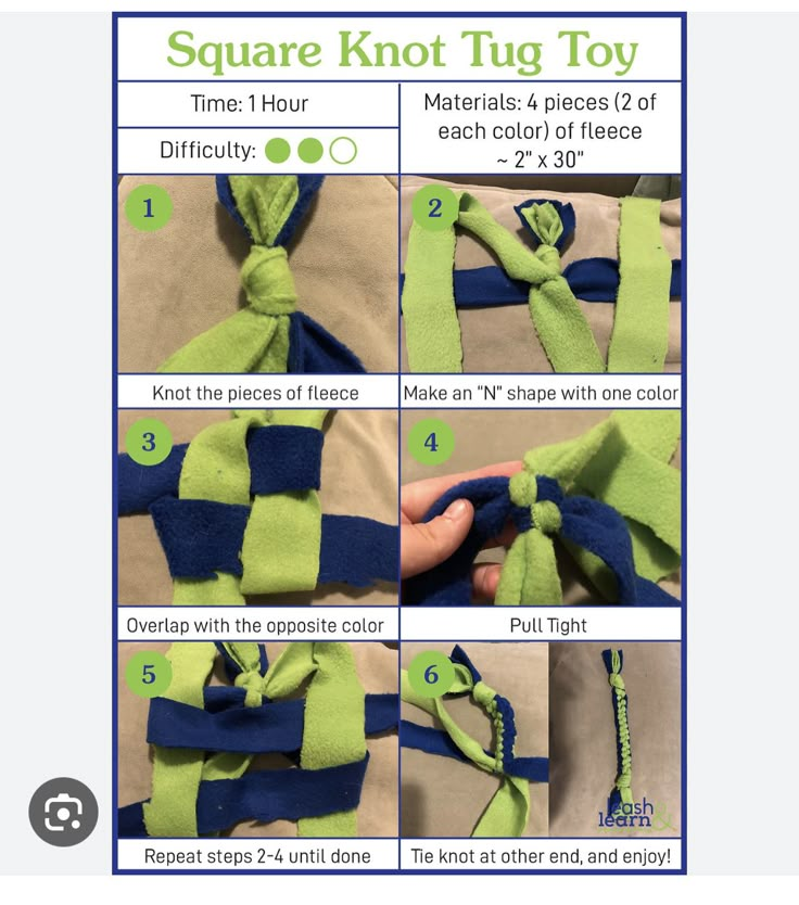 instructions for how to tie a square knot in two different colors, including blue and green