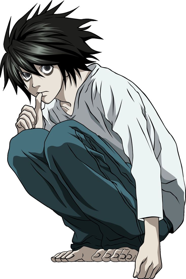 an anime character kneeling down with his hand on his face