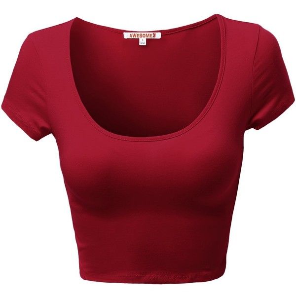 Basic Solid Scoop Neck Slim Fit Short Sleeve Crop Tops Dark Red Size S... ($12) ❤ liked on Polyvore featuring tops, slimming tops, scoopneck top, red short sleeve top, red top and scoop neck top Scoop Neck Crop Top, Shirts Crop, Blue Crop Tops, Crop Top And Shorts, Summer Color, Short Sleeve Cropped Top, Slim Fit Shorts, Womens Basic, Red Shirt