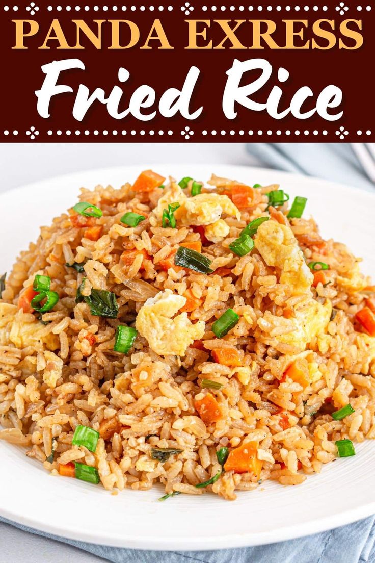 fried rice with vegetables on a white plate and text overlay reads panda express fried rice