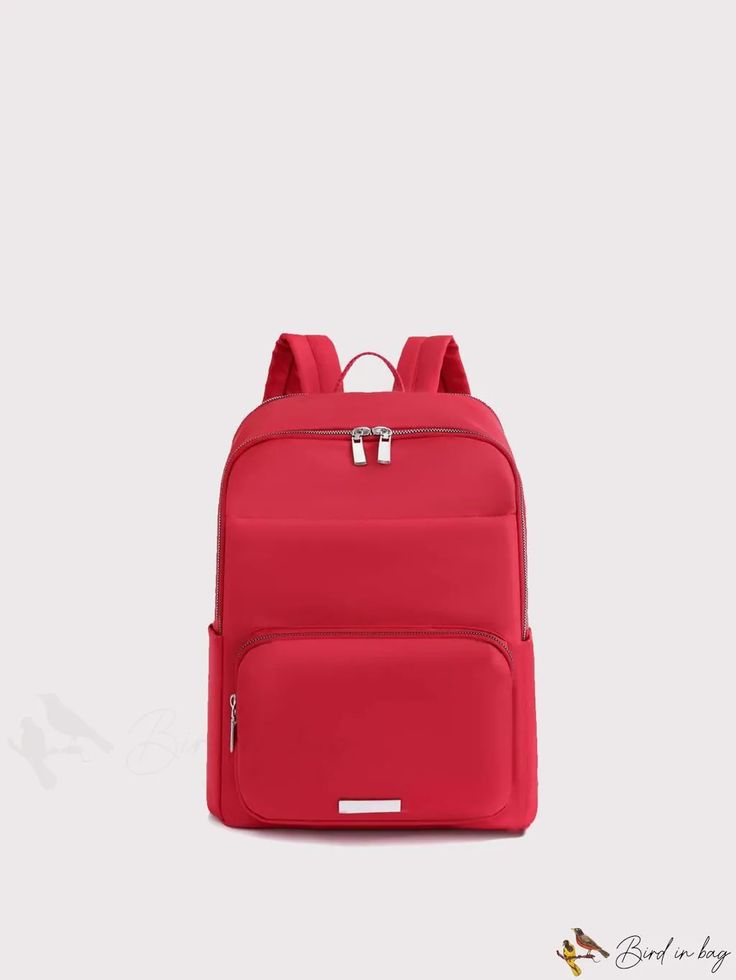 BirdinBag - Versatile Minimal Backpack Solid Color Backpack For On-the-go, On-the-go Backpack, Backpack For On-the-go Use, Red Rectangular Backpack For Back To School, Red Rectangular Backpack, Large Capacity Red Nylon Bag, Red Rectangular Travel Backpack, Rectangular Red Travel Backpack, Red Backpack With Zipper Pocket For Everyday Use