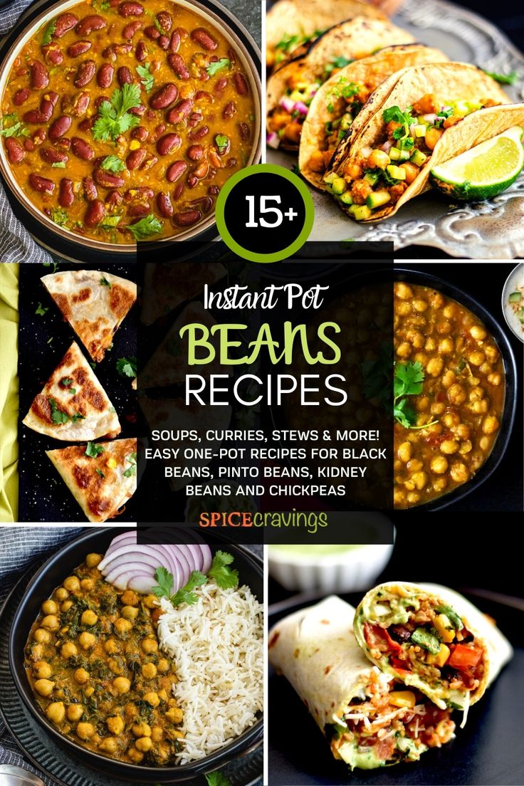 instant pot beans recipe collage with text overlay and images in the bottom right corner