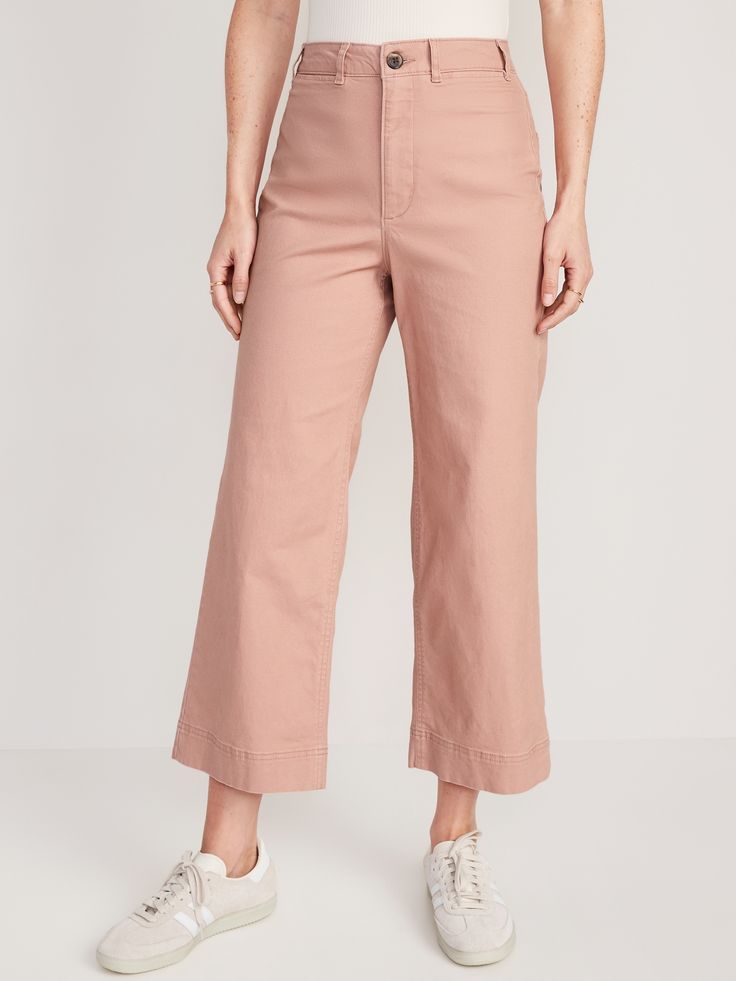 Online exclusive! The extra high-waisted Sky-Hi ankle pants you love, now with an insta-cool wide leg! With a 1" higher rise than our standard high-waisted pants, these take the wide-leg trend to new heights.   Straight extra high-rise waistband, wit Chic Fitted Bottoms With Patch Pockets, High-waisted Wide Leg Pants With Patch Pockets, Straight Leg Bottoms With Side Pockets For Spring, Bottoms With Side Pockets And Straight Leg For Spring, Wide Leg Cargo Pants With Button Closure, Spring Mid-rise Wide Leg Pants With Button Closure, High Waisted Casual Bottoms With Belt Loops, Workwear Cropped Cargo Pants With Belt Loops, Spring Bottoms With Side Pockets And Straight Leg