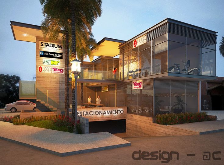 an artist's rendering of a modern building with palm trees