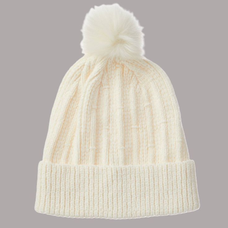 Classic style meets modern design with this Women's Chenille Hat with Faux Fur Pom. Soft rayon chenille knit provides superior warmth and cozy style. This hat keeps ears covered and traps warmth inside for ultimate protection from cold weather. Cozy Soft Hats For Cold Weather, Cream Soft Knit Winter Hat, Cozy Solid Color Hats For Cold Weather, Cozy Solid Hats For Cold Weather, Cream Soft Knit Beanie Hat, Cream Soft Bonnet For Winter, Soft Cream Winter Bonnet, Winter Cream Soft Bonnet, Adjustable Cozy Soft Hat