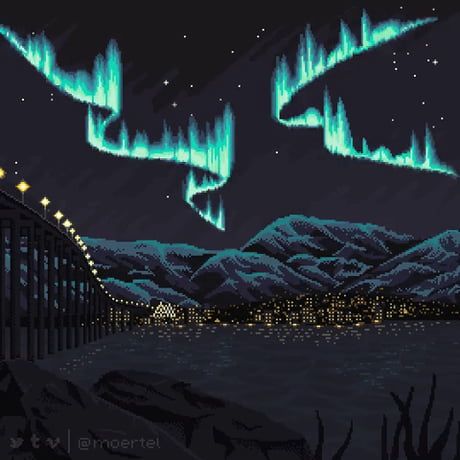 an image of the aurora bores in the sky over water and mountains at night