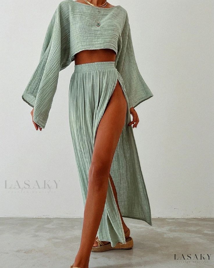 Lasaky - Chic Casual Wear Hybrid Top Long Skirt Casual, Maxi Rok, Linen Summer, Linen Casual, Cardigan Sweater Dress, Chic Casual, Maxi Robes, Dresses 2024, Linnet