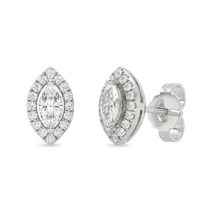 The Marquise Halo Studs are elegant diamond earrings that feature marquise-cut diamonds encircled by halos of round diamonds. The earrings are made of solid gold and have secure pushbacks. These are classy and versatile earrings that will complement any outfit. Marquise Earrings, Marquise Cut Diamond, Marquise Cut, Tennis Bracelet, Keepsake Boxes, You Bag, Round Diamonds, Halo, Diamond Earrings