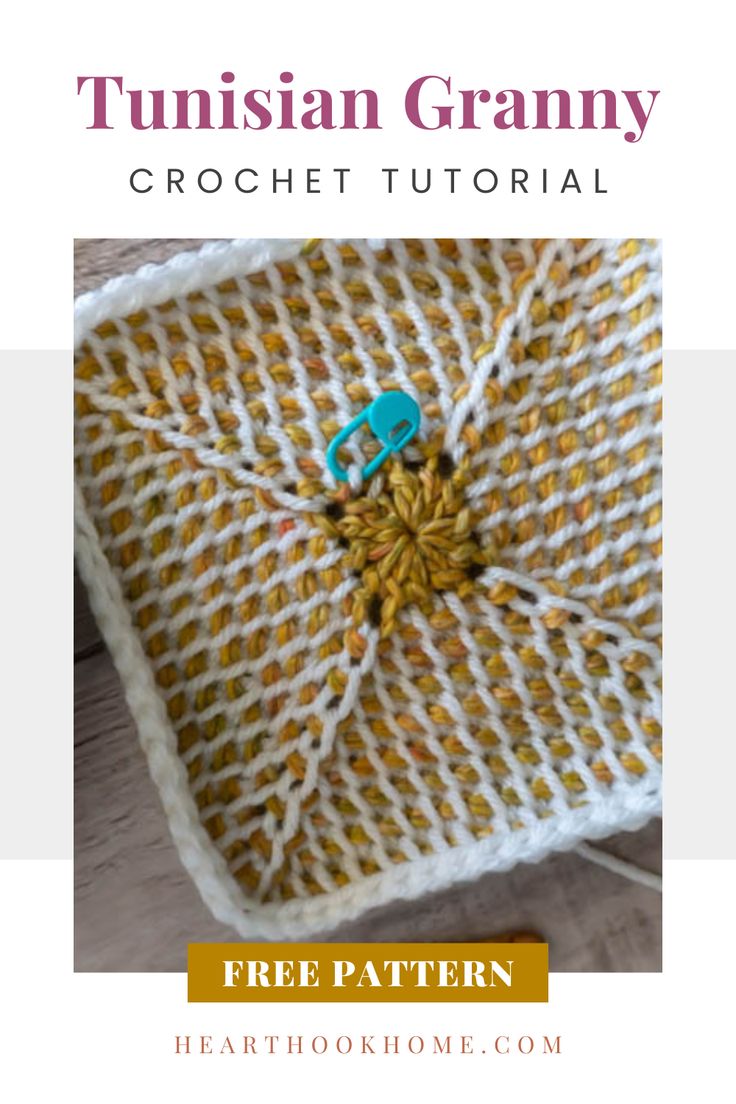 a crochet square with the words tumsan granny on it and an image of