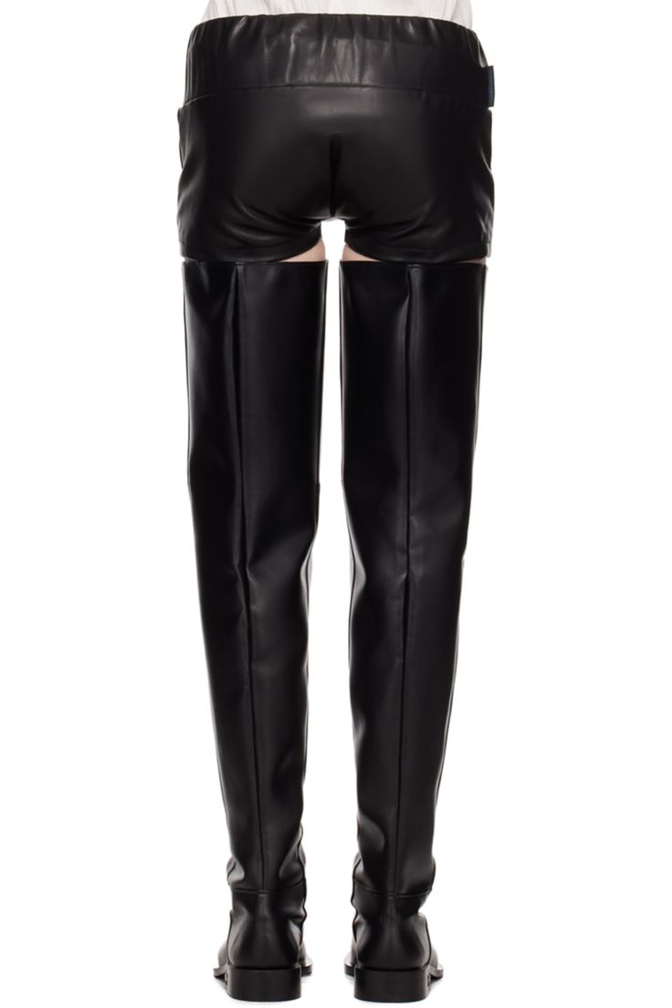 SSENSE Exclusive Black Adem Boots by GmbH on Sale Black Leather Over-the-knee Heeled Boots, Leather Thigh High Boots With Wide Calf Fit, Wide Calf Thigh High Leather Heeled Boots, Thigh High Leather Heeled Boots For Wide Calves, Knee-high Polyurethane Boots For Night Out, Edgy Leather Thigh-high Platform Boots, Edgy Leather Thigh High Platform Boots, Edgy Thigh-high Leather Platform Boots, Edgy Leather Over-the-knee Heeled Boots