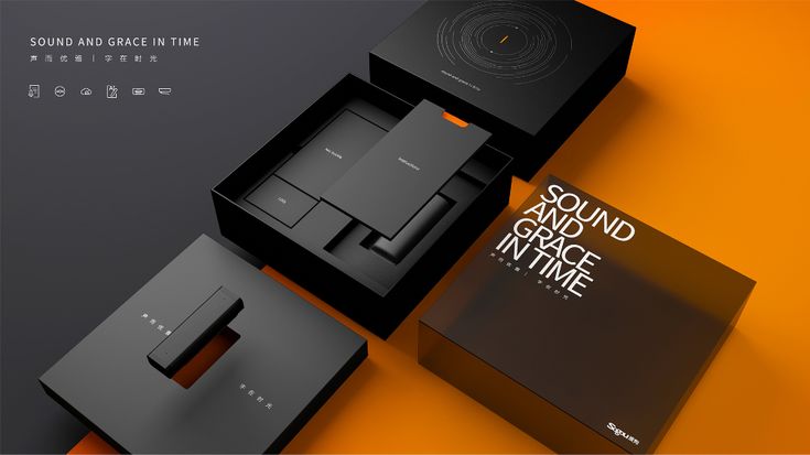 the packaging design for sound and dance anytime is shown in black, orange and white