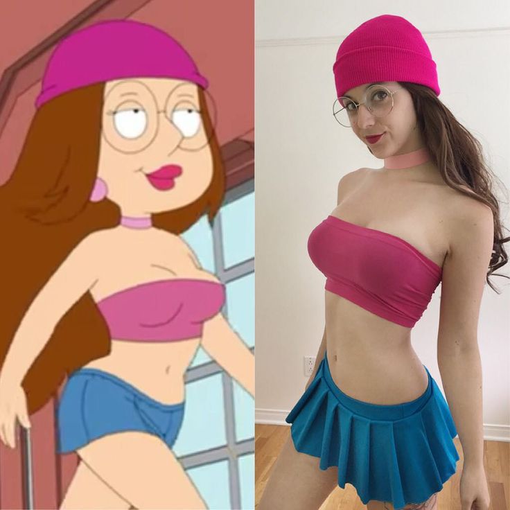 the cartoon girl is wearing a pink top and blue skirt, while she's not in her swimsuit