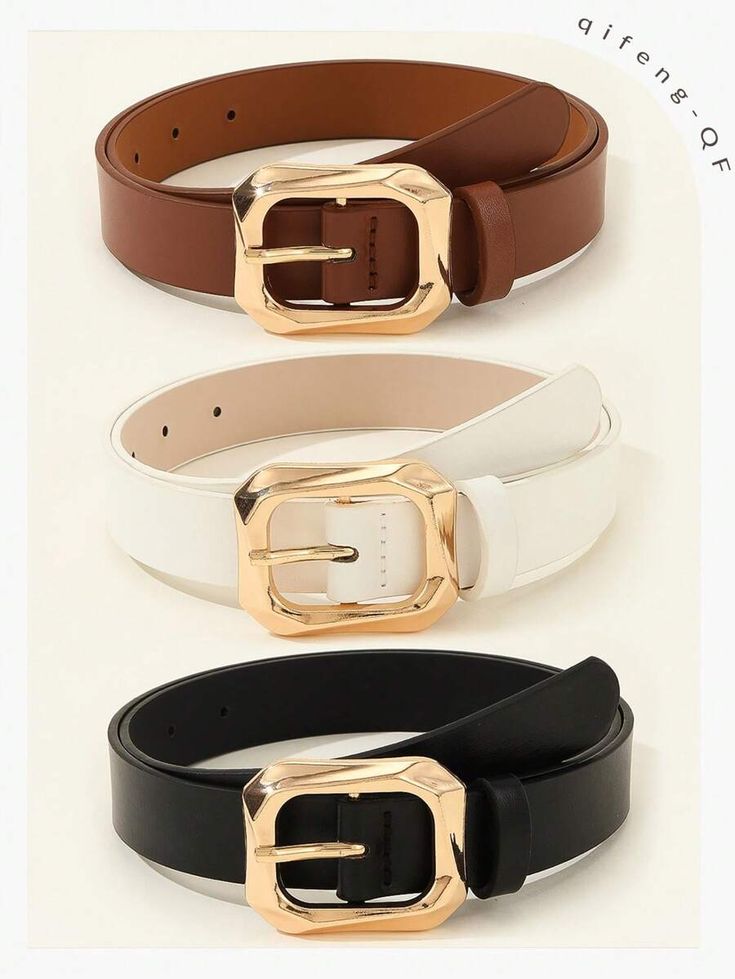 Element:Plain \nBuckle Type:Automatic Buckle \nColor:Multicolor \nPattern Type:Plain \nStyle:Casual \nBelts Width:Wide Belt \nStretch:Non-Stretch \nType:Belt Sets \nComposition:100% Polyurethane \nMaterial:Pu \nBuckle Element:Geometric \nStrap Element:Geometric \n Belt For Jeans, Simple Decoration, Clothes Jeans, Gold Pin, 2024 Christmas, Wide Belt, And Dresses, Amazing Products, Dresses Casual