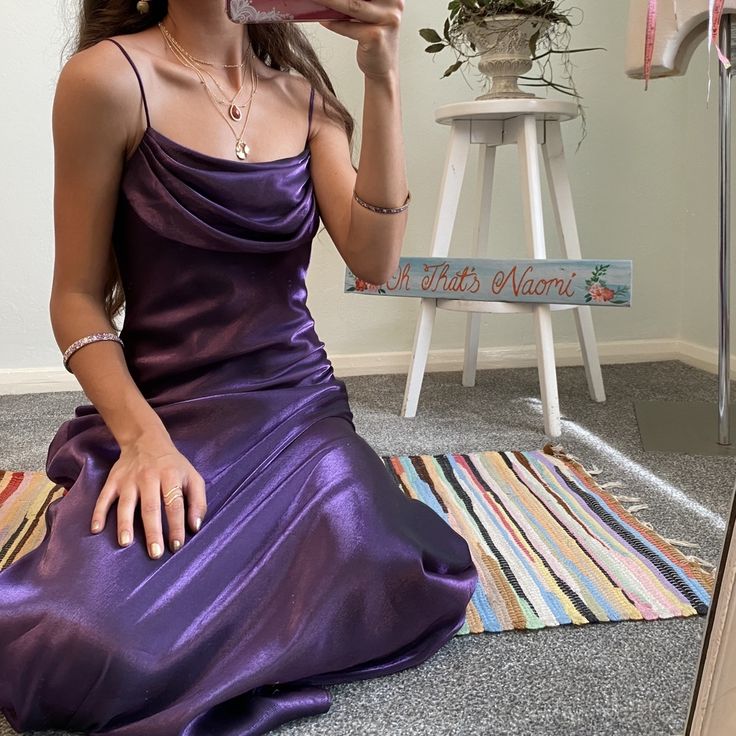 Dark Purple Slip Dress, Classy Prom Dresses Purple, Purple Dress Aesthetic Vintage, Prom Dress Purple Dark, Dark Purple Formal Dresses, Dark Purple Dress Aesthetic, Dark Purple Dress Prom, Dark Purple Dress Outfit, Dark Purple Outfit Aesthetic