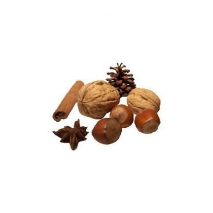 an assortment of nuts and cinnamons on a white background